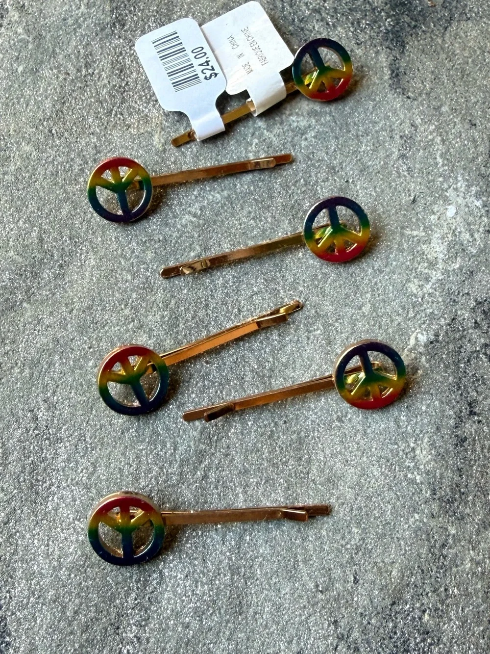 New🌟Free People  Bobby Pins with Multicolor Peace Sign Accents